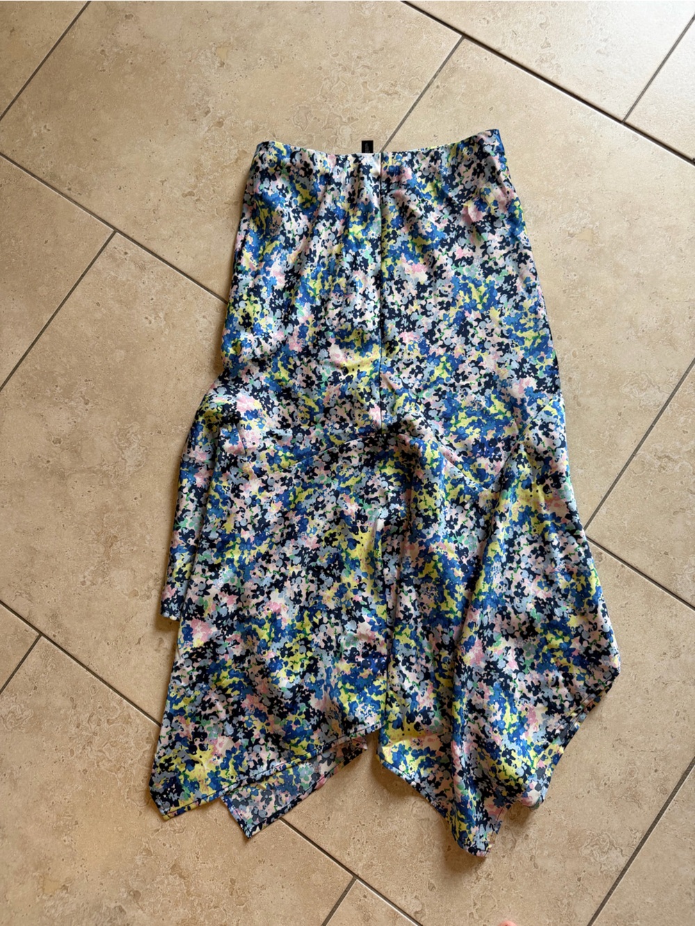Aqua Floral Print Handkerchief Hem Skirt in Blue, Pink, Yellow
